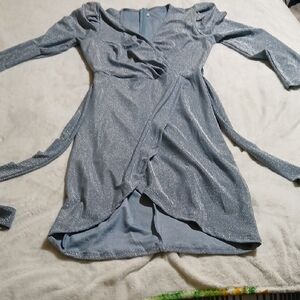 Women’s Shimmery Light Blue Wrap Prom Dress